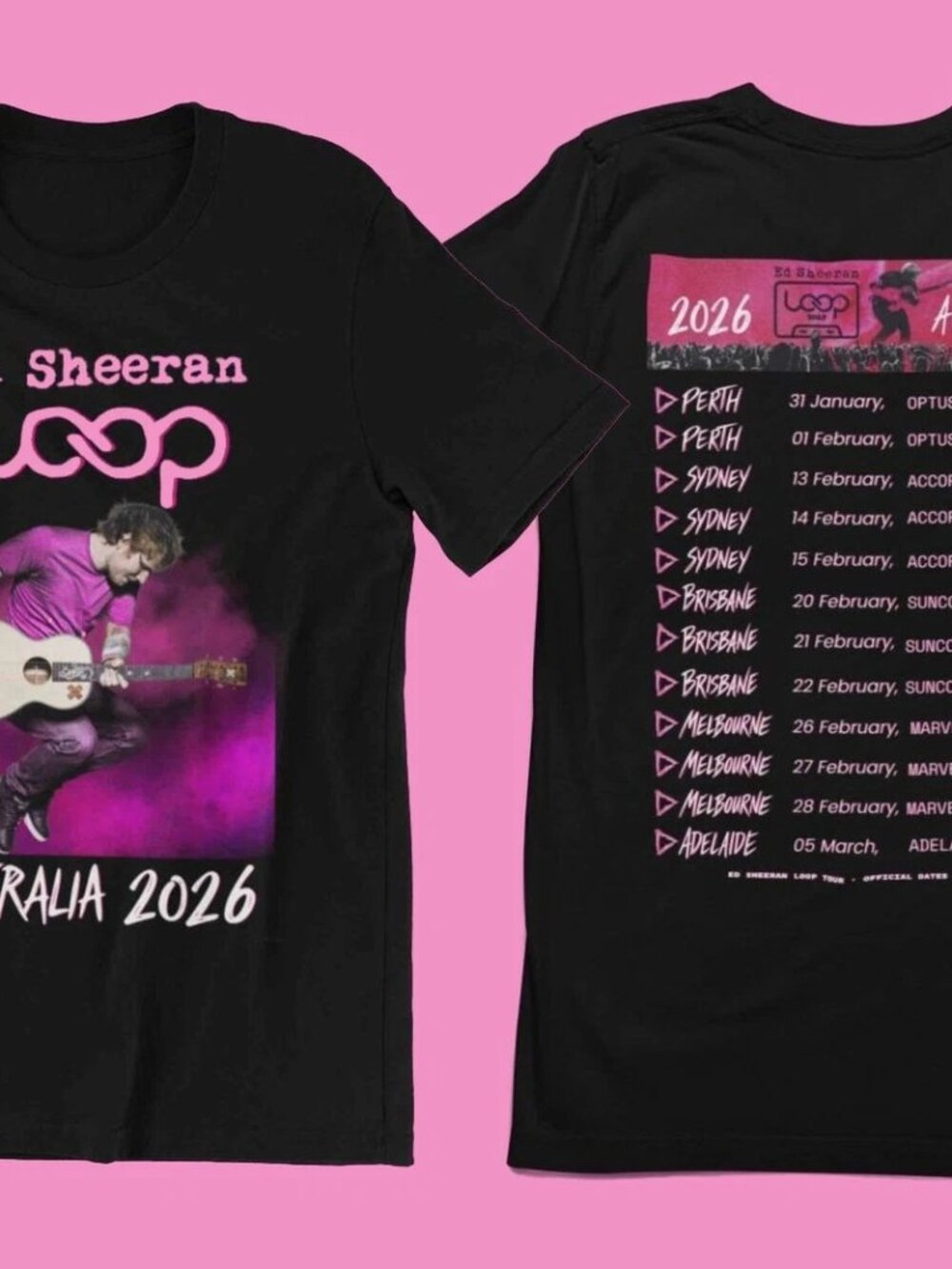 Ed Sheeran Aussie Tour Merch 2026 Pink Loop Signature Tee